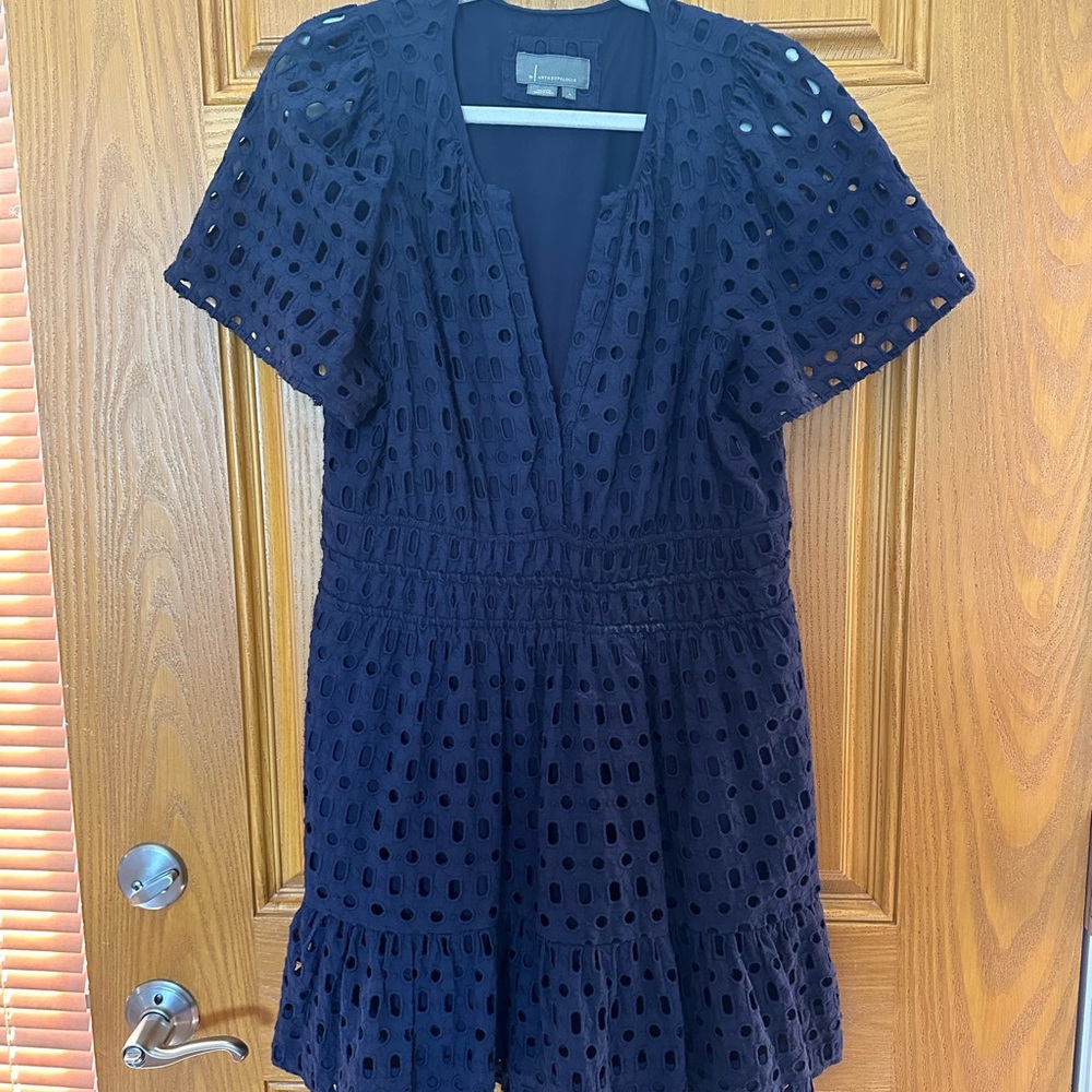 Anthropologie Blue Tiered Puff Sleeve Dress